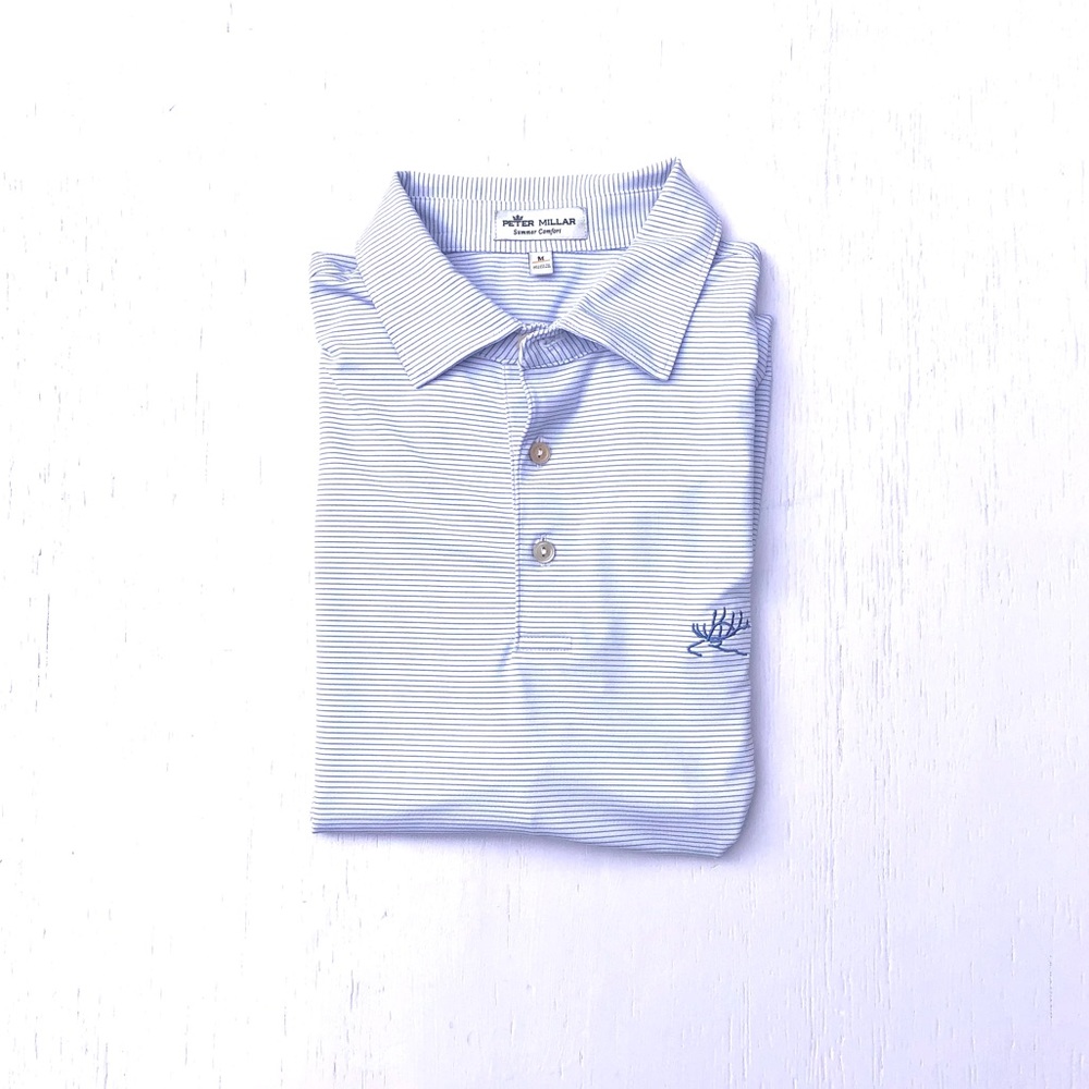 Peter Millar Light Blue & White Striped Polo